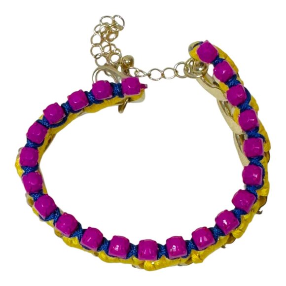 Artisan Woven Chain  & Pink RHinestones Vintage Bracelet With Adjustable Clasp - Picture 5 of 10